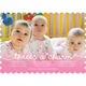 Pink Script Three's A Charm Triplets Photo Birth Announcements Image 6 of 6